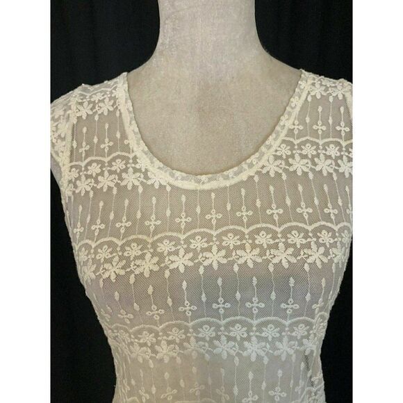Zara Womens Solid White Lace Sheer Scoop Neck Fit Flare Tank Top Medium - Picture 2 of 6